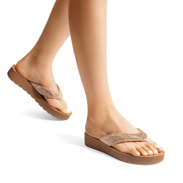 Arch Support Rhinestone Strap Flip Flops - ROSE GOLD-RHINESTONE - 1